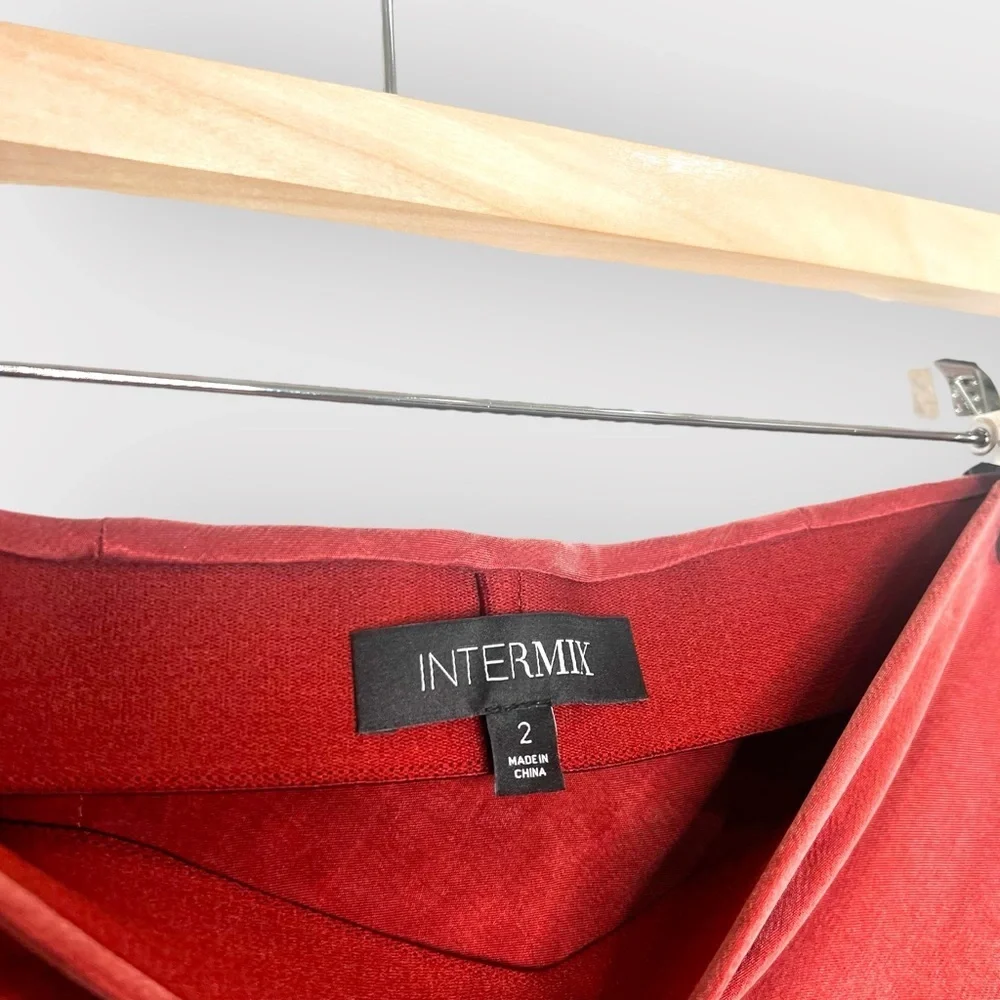 INTERMIX Misha Washed Rust Orange Satin Midi Skirt (Sz 2)